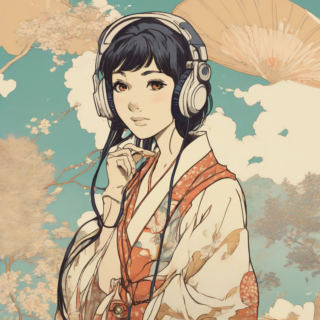 character jojo style muybridge style headphones hokusai style kimi ni todoke female by मुफ्त एआई छवि जनरेटर - बिना लॉगिन के✨ | AIGAZOU