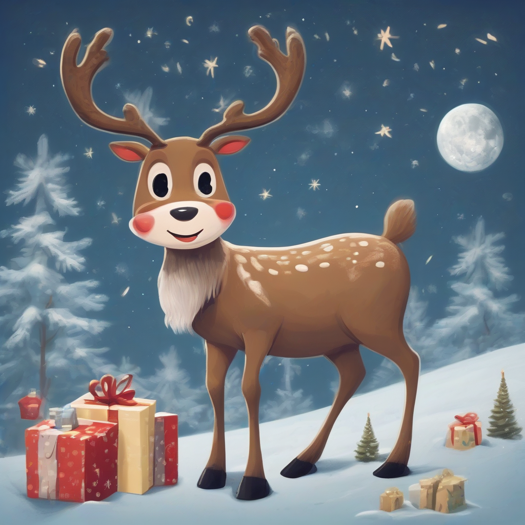 rudolph the reindeer in a snowless winter gifts on the moon by मुफ्त एआई छवि जनरेटर - बिना लॉगिन के✨ | AIGAZOU