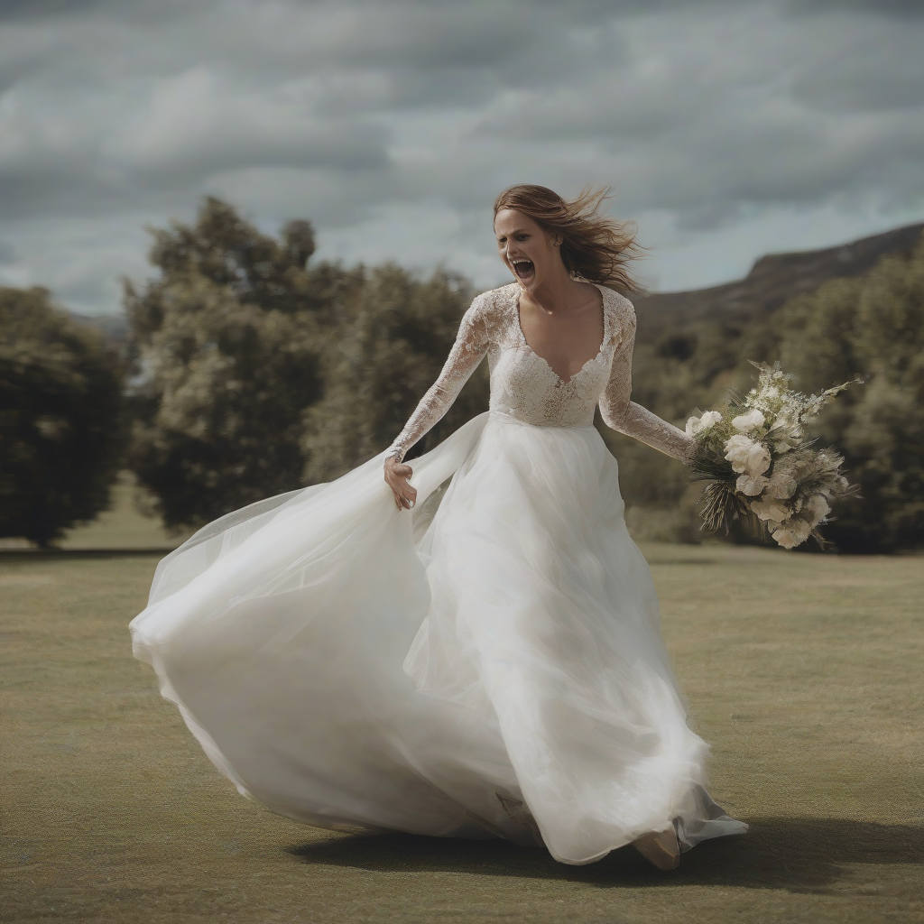 bride running towards another bride in the distance by मुफ्त एआई छवि जनरेटर - बिना लॉगिन के✨ | AIGAZOU