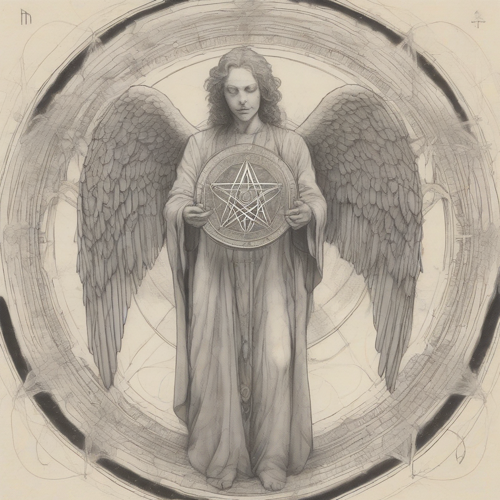 drawing of metatron angel holding metatron symbol by Générateur d'images par IA gratuit - Aucune connexion nécessaire✨ | AIGAZOU