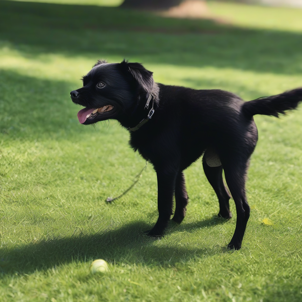 a sunny day a little black dog plays on the grass by मुफ्त एआई छवि जनरेटर - बिना लॉगिन के✨ | AIGAZOU