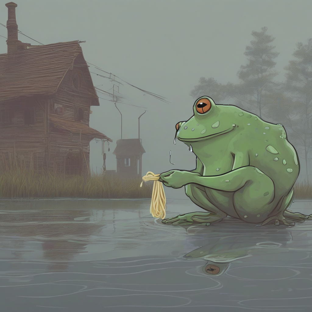 wet frog in fog drinking noodle soup by मुफ्त एआई छवि जनरेटर - बिना लॉगिन के✨ | AIGAZOU