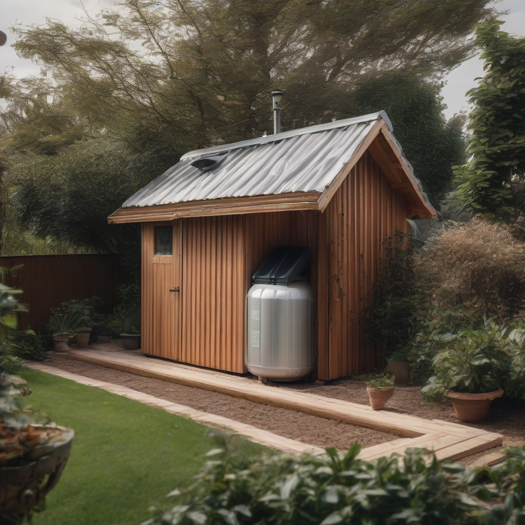 small garden shed with water tank by Générateur d'images par IA gratuit - Aucune connexion nécessaire✨ | AIGAZOU