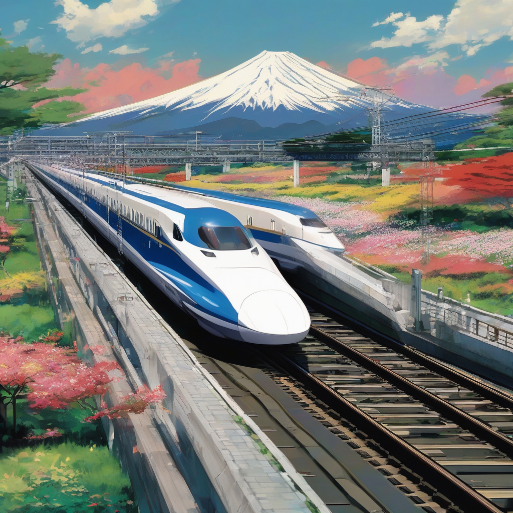 shinkansen and japanese landscape by मुफ्त एआई छवि जनरेटर - बिना लॉगिन के✨ | AIGAZOU