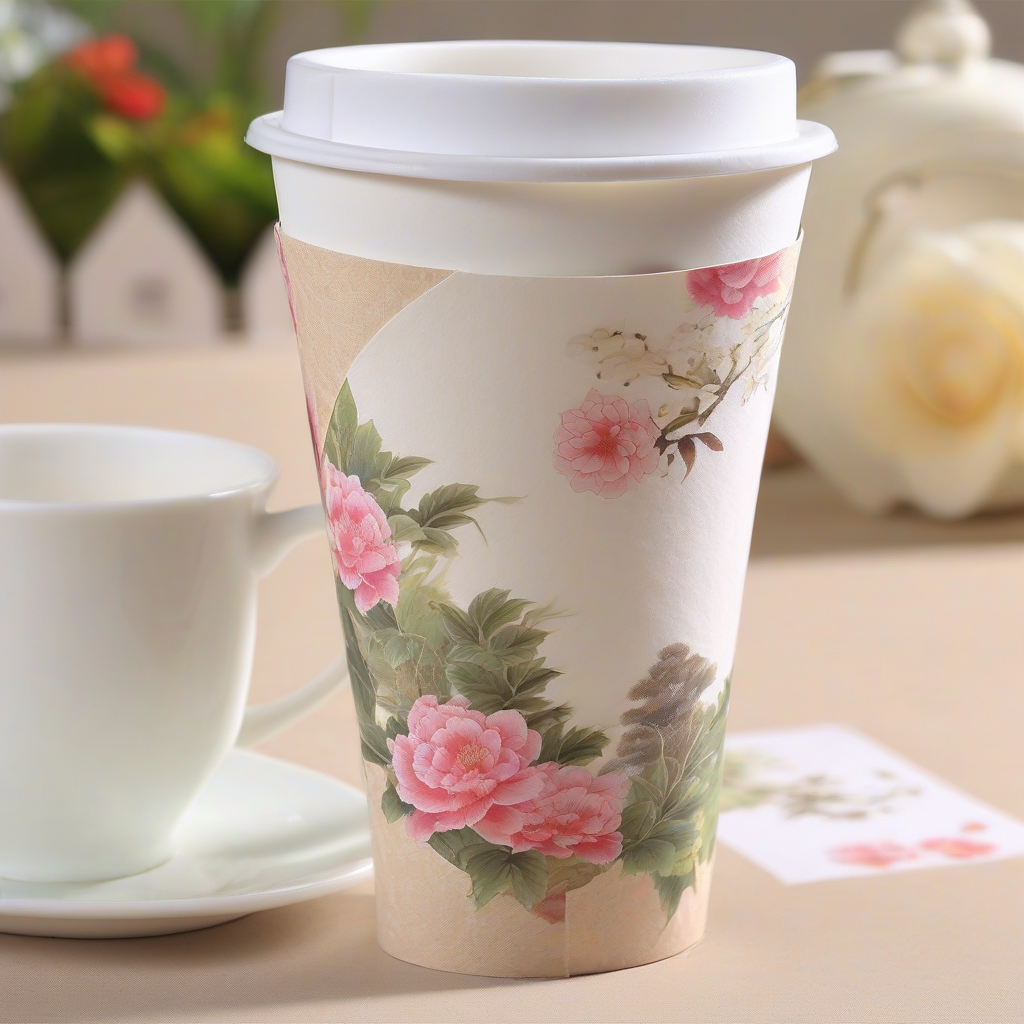 chinese garden flower window frame milk tea cup sleeve by मुफ्त एआई छवि जनरेटर - बिना लॉगिन के✨ | AIGAZOU