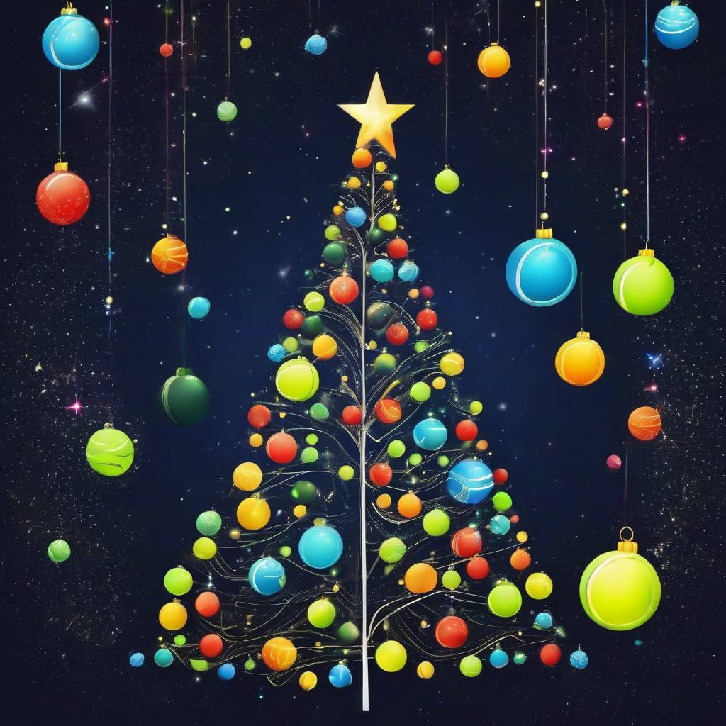 a beautiful christmas tree with tennis balls on a galactic background by मुफ्त एआई छवि जनरेटर - बिना लॉगिन के✨ | AIGAZOU