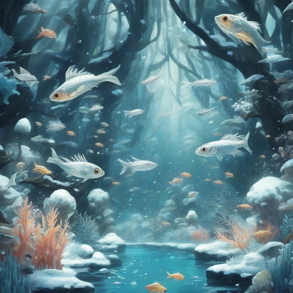 snow spirits and flying fish in the aquarium forest by मुफ्त एआई छवि जनरेटर - बिना लॉगिन के✨ | AIGAZOU