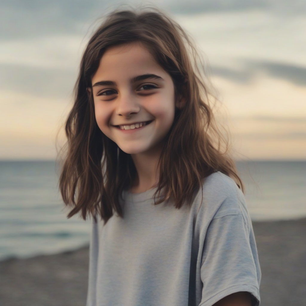 13 year old girl smiling by the sea by मुफ्त एआई छवि जनरेटर - बिना लॉगिन के✨ | AIGAZOU