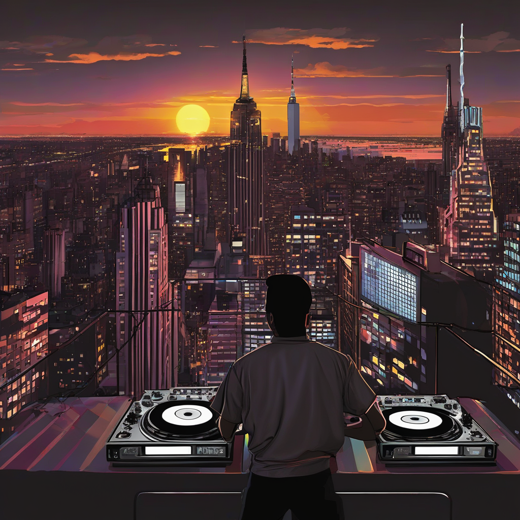 dj disco skyline manhattan sunset by मुफ्त एआई छवि जनरेटर - बिना लॉगिन के✨ | AIGAZOU