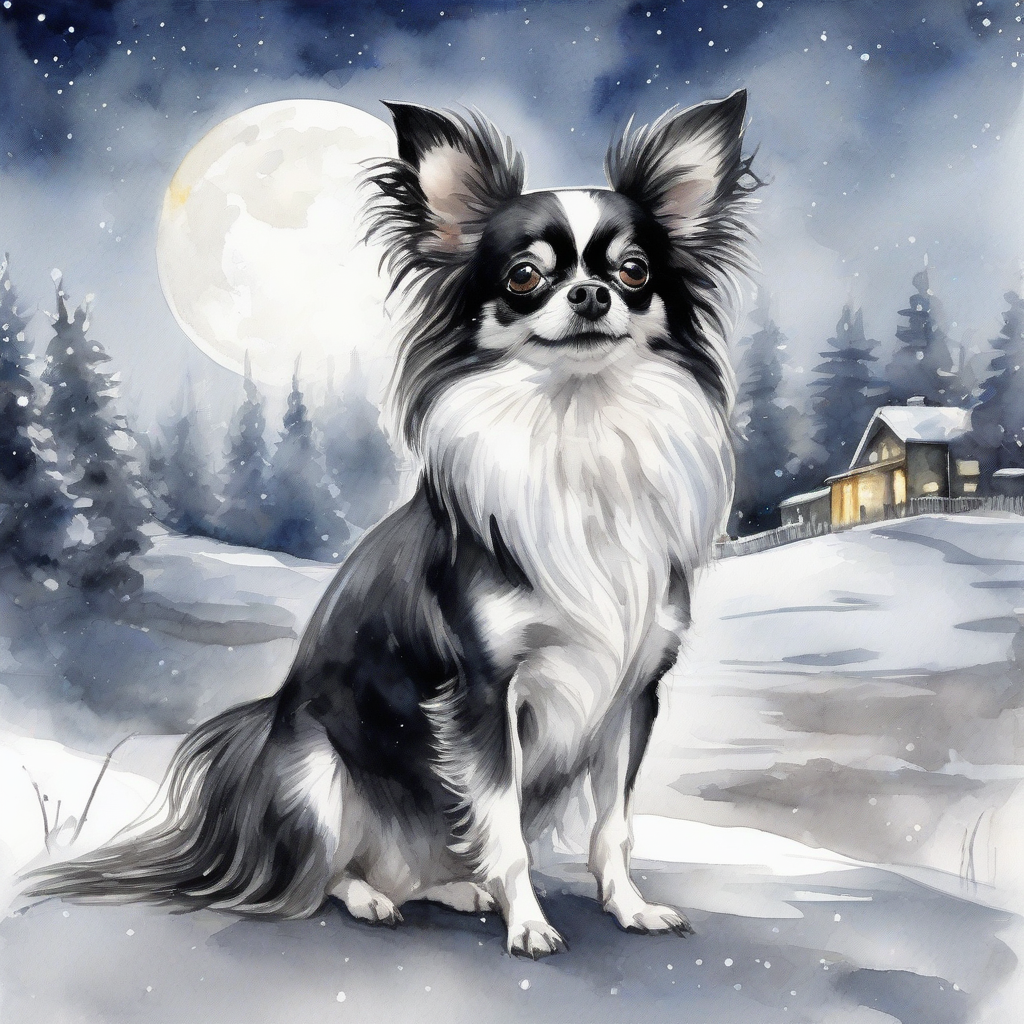 aquarelle illustration bonne annee chihuahua mesange neige lune by मुफ्त एआई छवि जनरेटर - बिना लॉगिन के✨ | AIGAZOU