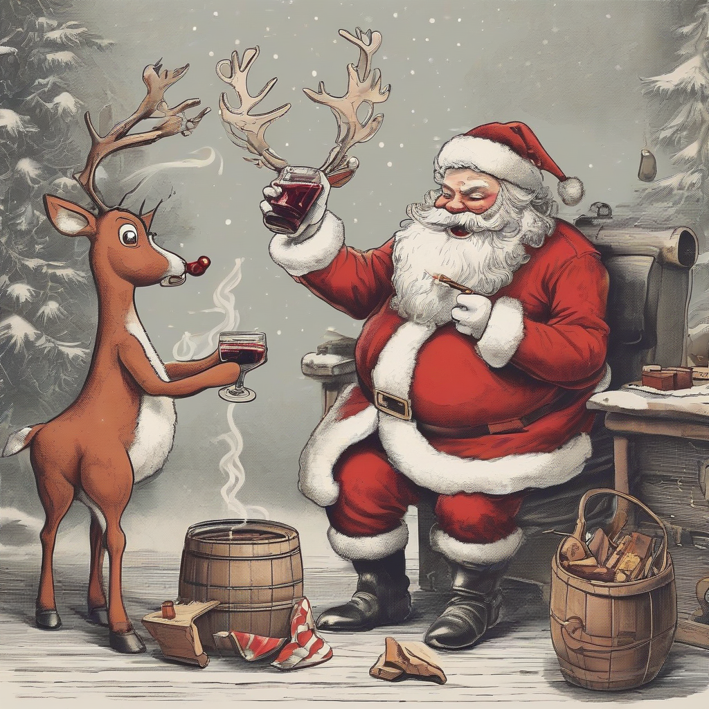 santa claus mulled wine rudolph smoking cigar by मुफ्त एआई छवि जनरेटर - बिना लॉगिन के✨ | AIGAZOU