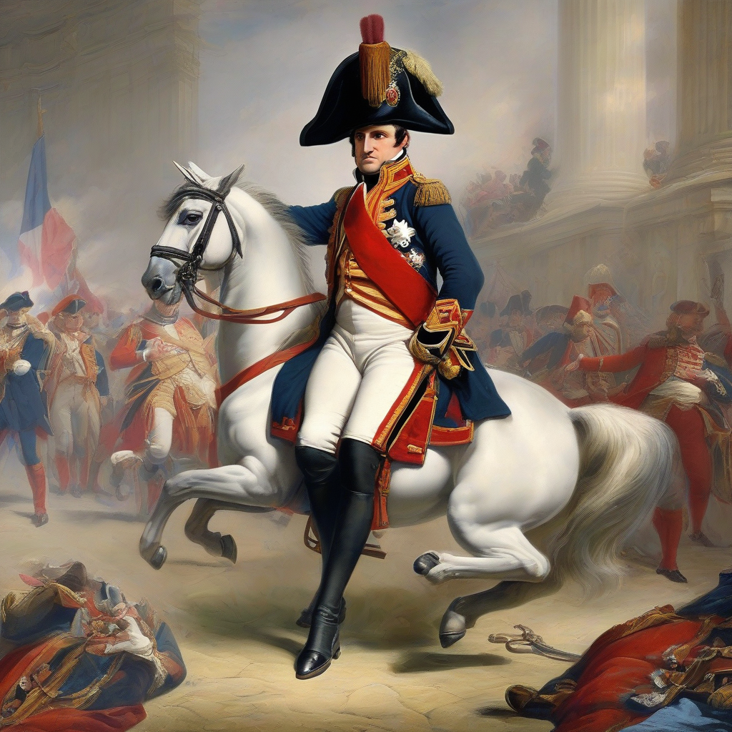 create a colorful clear and realistic image summarizing the history of france in the figure of napoleon bonaparte by मुफ्त एआई छवि जनरेटर - बिना लॉगिन के✨ | AIGAZOU