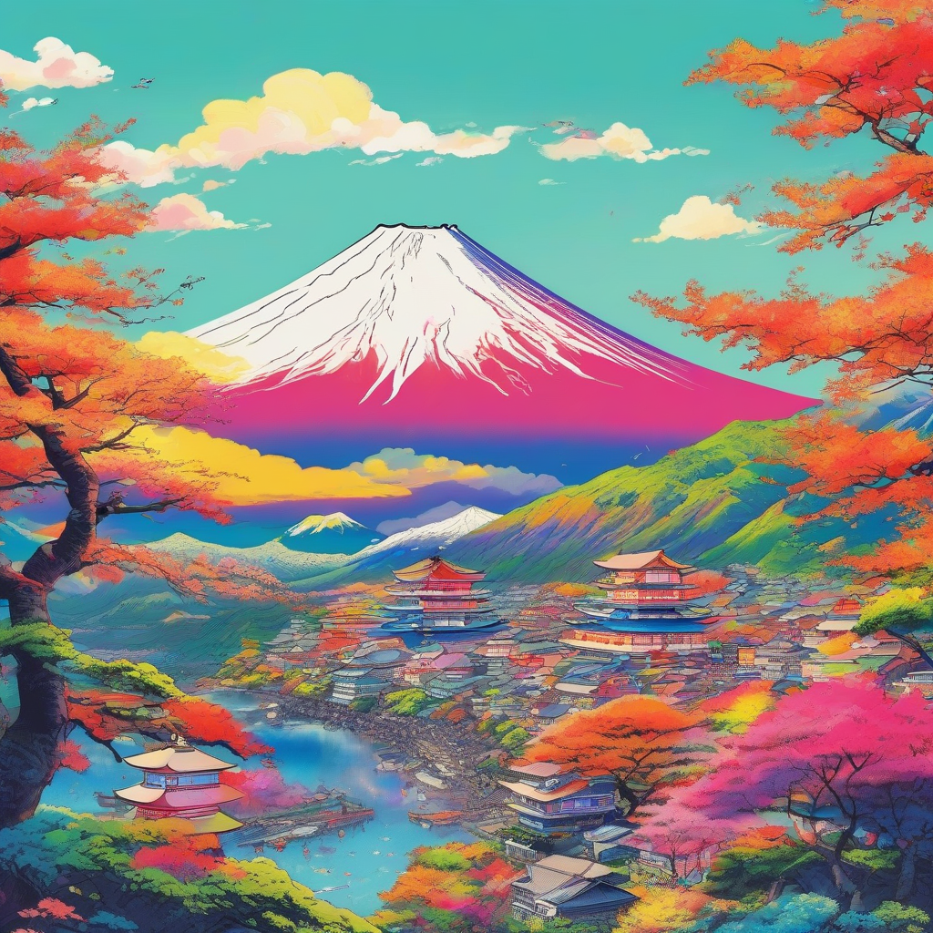 a bright and colorful world mount fuji by मुफ्त एआई छवि जनरेटर - बिना लॉगिन के✨ | AIGAZOU