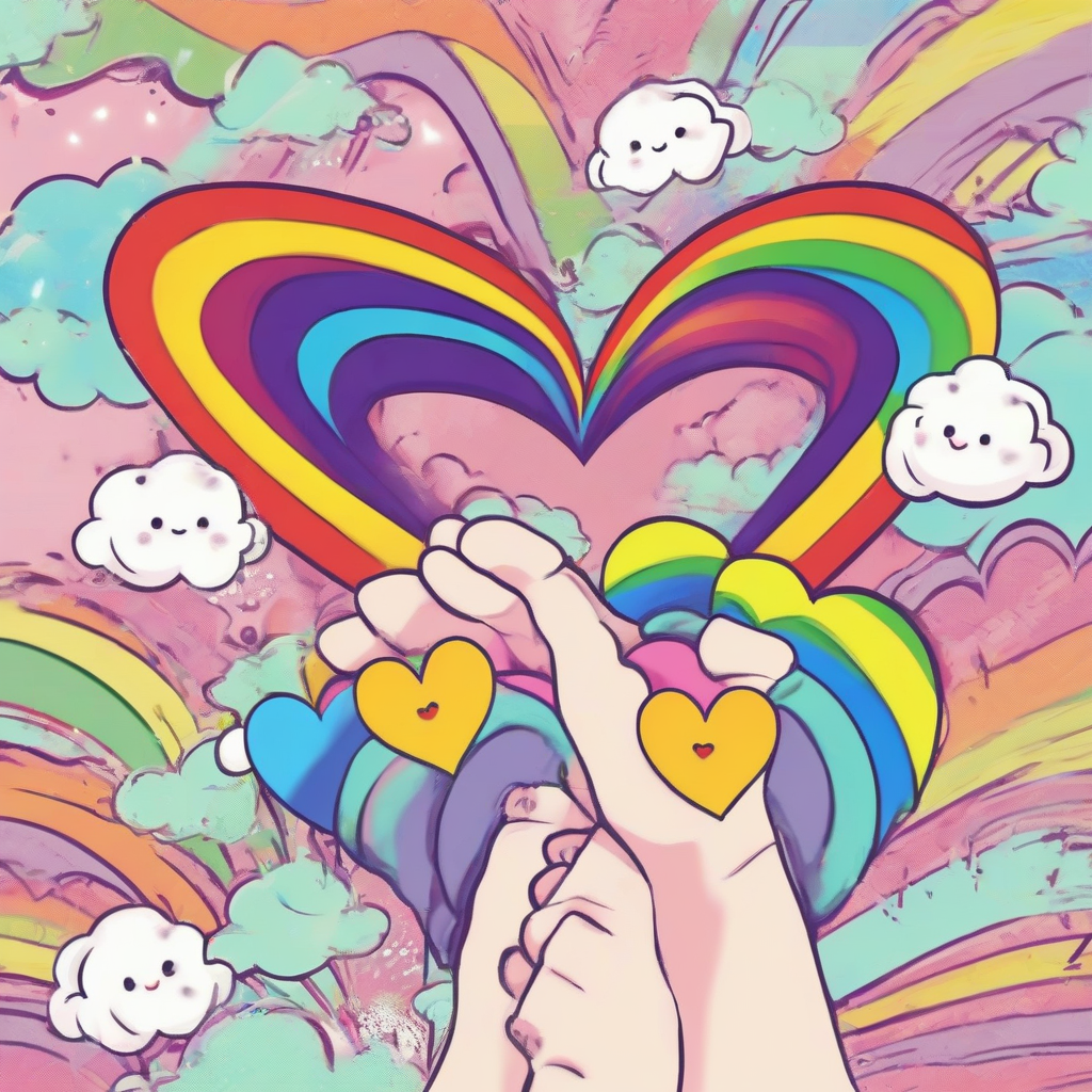 hand heart rainbow cute girl by मुफ्त एआई छवि जनरेटर - बिना लॉगिन के✨ | AIGAZOU