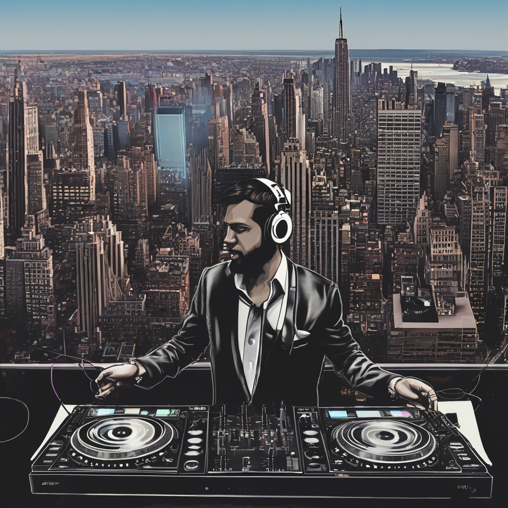 dj disco skyline manhattan by मुफ्त एआई छवि जनरेटर - बिना लॉगिन के✨ | AIGAZOU