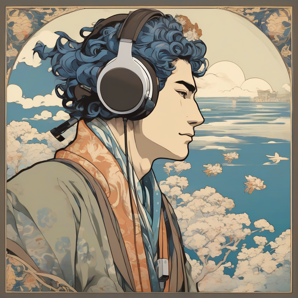 male character jojo style muybridge headphones hokusai by Générateur d'images par IA gratuit - Aucune connexion nécessaire✨ | AIGAZOU