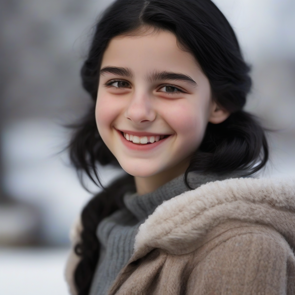 14 year old girl black haired smiling winter reminiscent of letizia of spain by मुफ्त एआई छवि जनरेटर - बिना लॉगिन के✨ | AIGAZOU