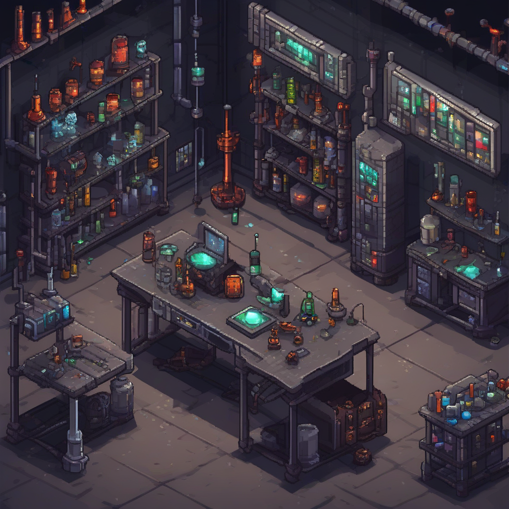 dark laboratory game illustration pixel image by मुफ्त एआई छवि जनरेटर - बिना लॉगिन के✨ | AIGAZOU