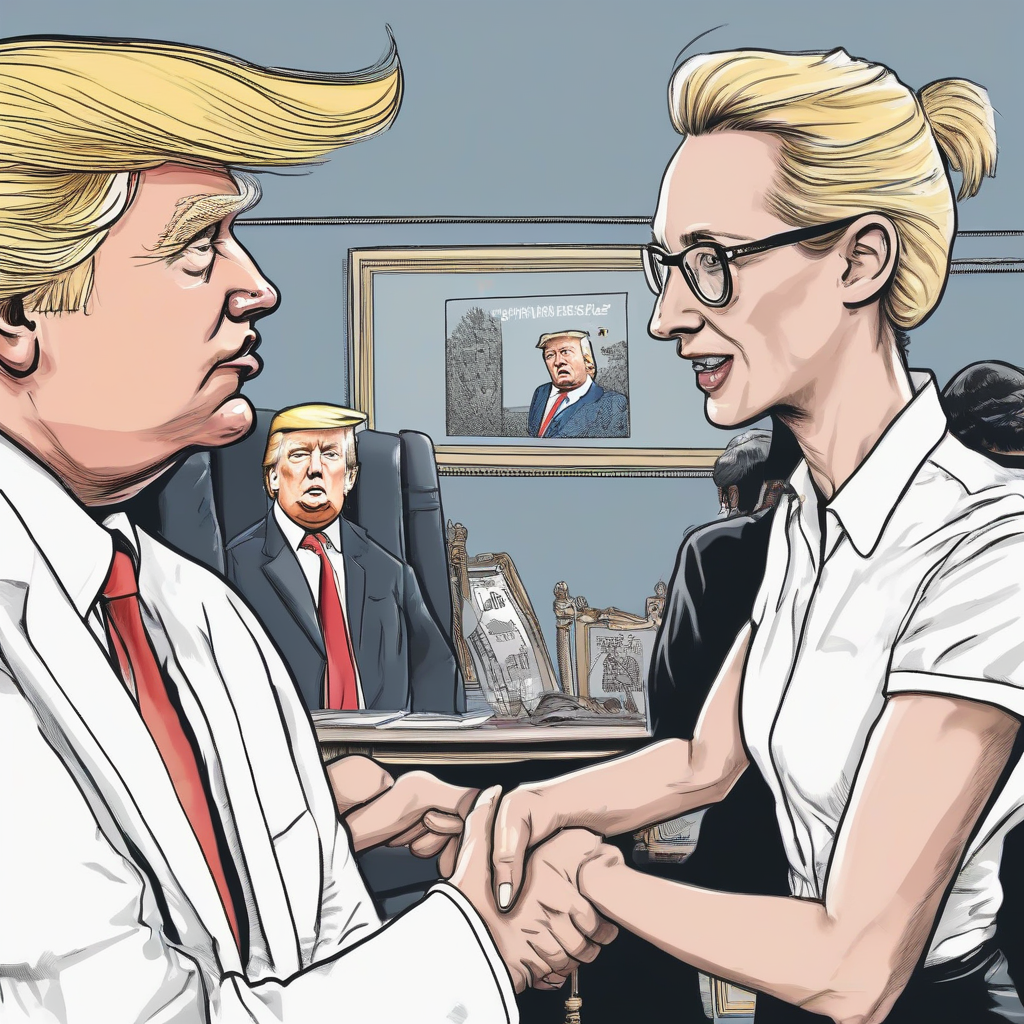 trump gives alice weidel friendly hand by मुफ्त एआई छवि जनरेटर - बिना लॉगिन के✨ | AIGAZOU