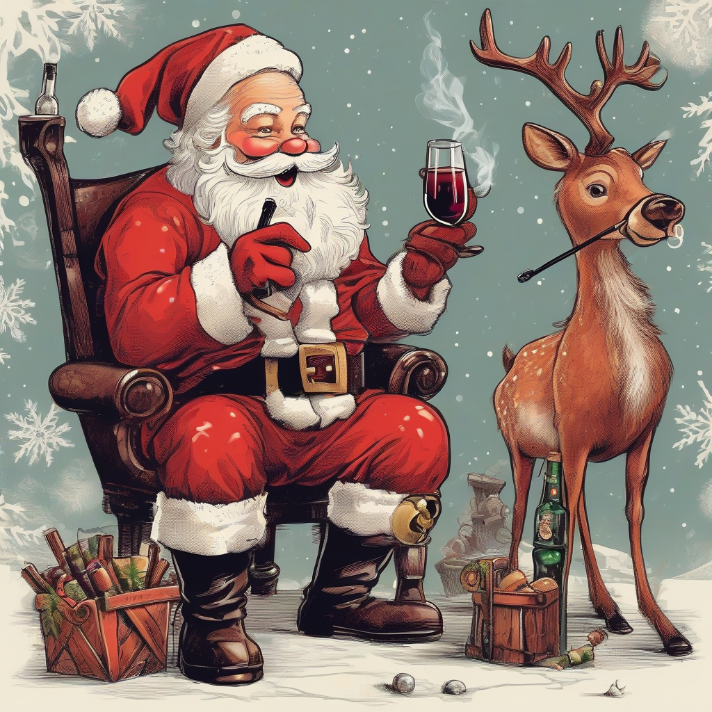 santa claus mulled wine rudolph the smoking reindeer by मुफ्त एआई छवि जनरेटर - बिना लॉगिन के✨ | AIGAZOU