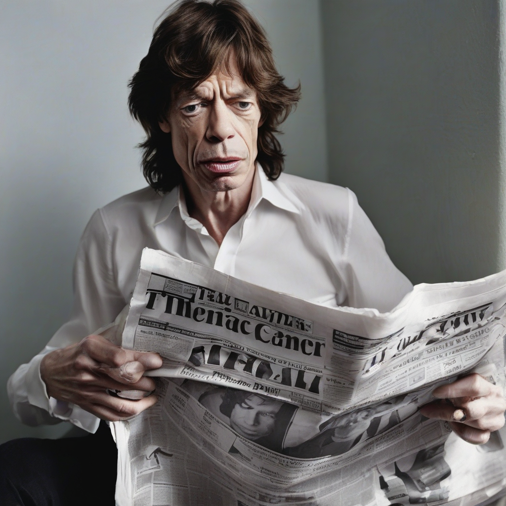 mick jagger reads a newspaper by मुफ्त एआई छवि जनरेटर - बिना लॉगिन के✨ | AIGAZOU