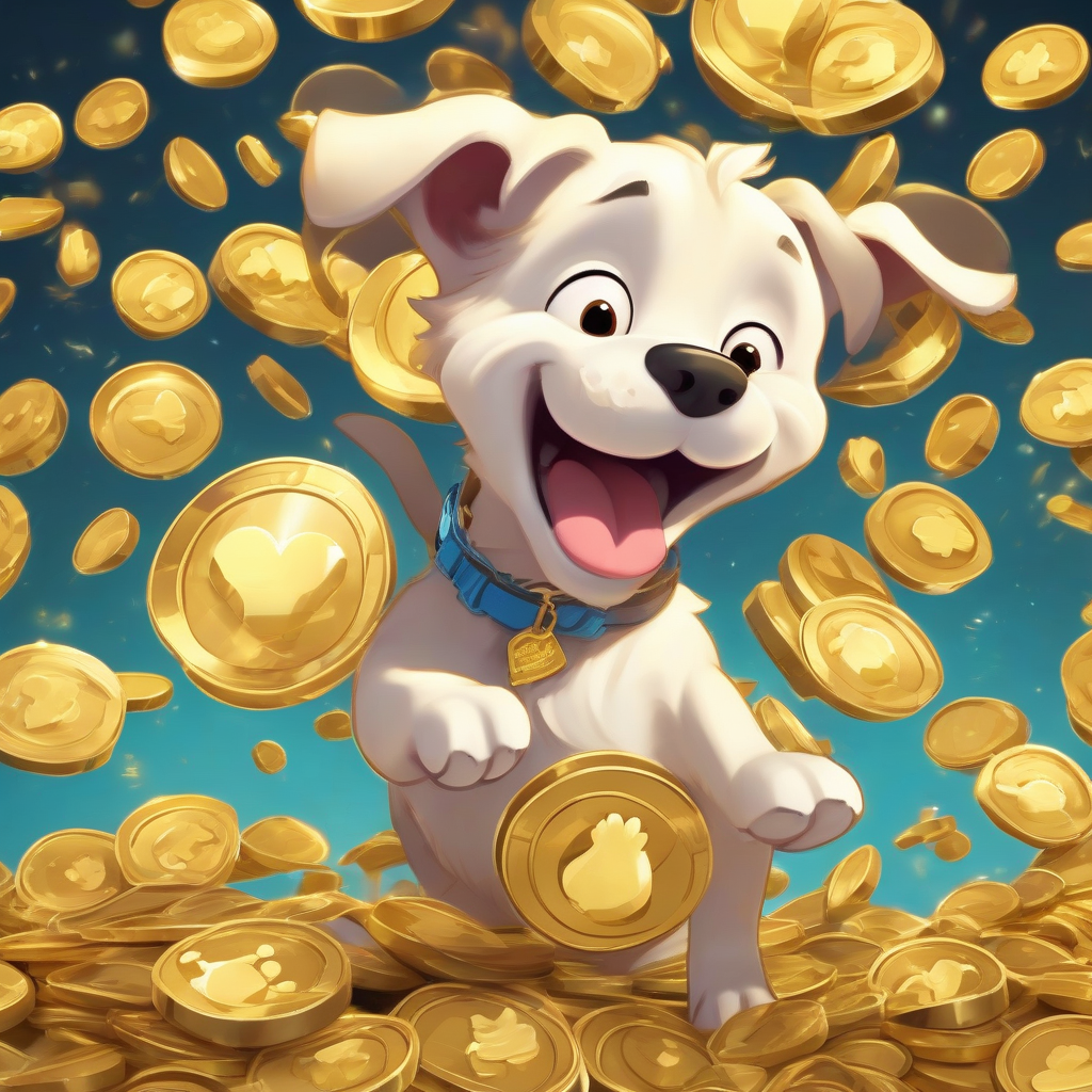 a cute puppy character in a pile of shiny coins by मुफ्त एआई छवि जनरेटर - बिना लॉगिन के✨ | AIGAZOU