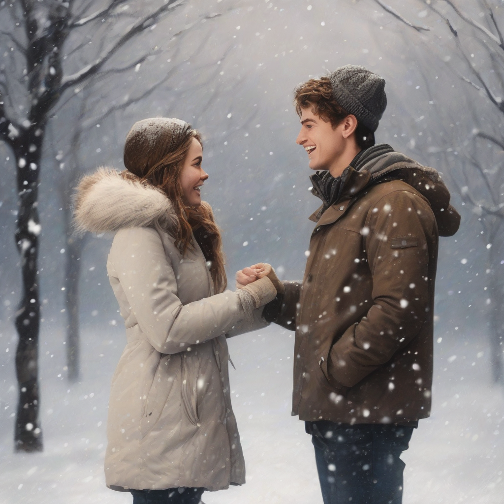 a young man meets a girl under the snow by Générateur d'images par IA gratuit - Aucune connexion nécessaire✨ | AIGAZOU