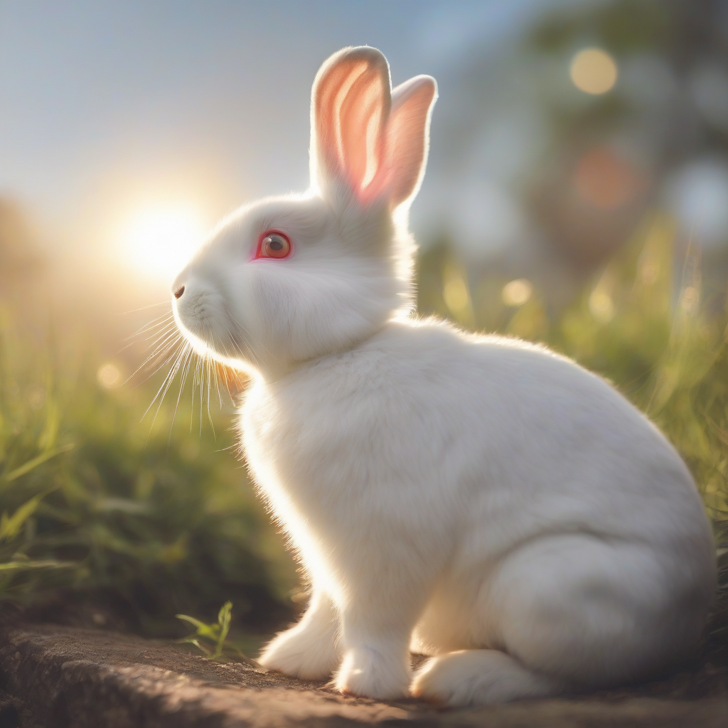 little white rabbit looking at sunlight by मुफ्त एआई छवि जनरेटर - बिना लॉगिन के✨ | AIGAZOU