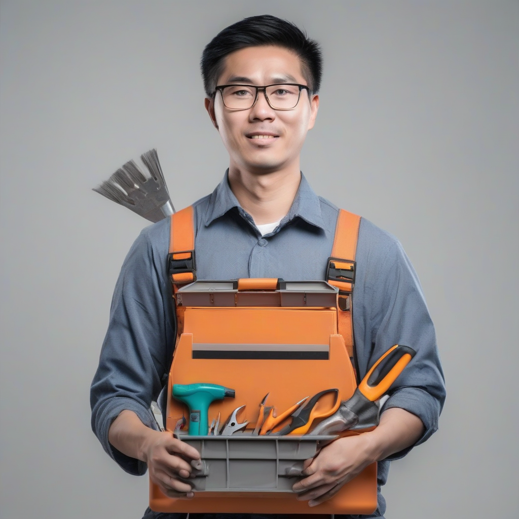 an asian engineering technician with a toolbox and tools by मुफ्त एआई छवि जनरेटर - बिना लॉगिन के✨ | AIGAZOU