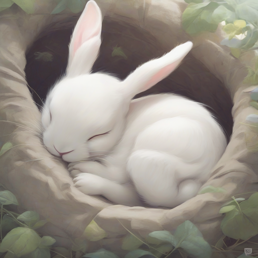 little white rabbit sleeping by मुफ्त एआई छवि जनरेटर - बिना लॉगिन के✨ | AIGAZOU