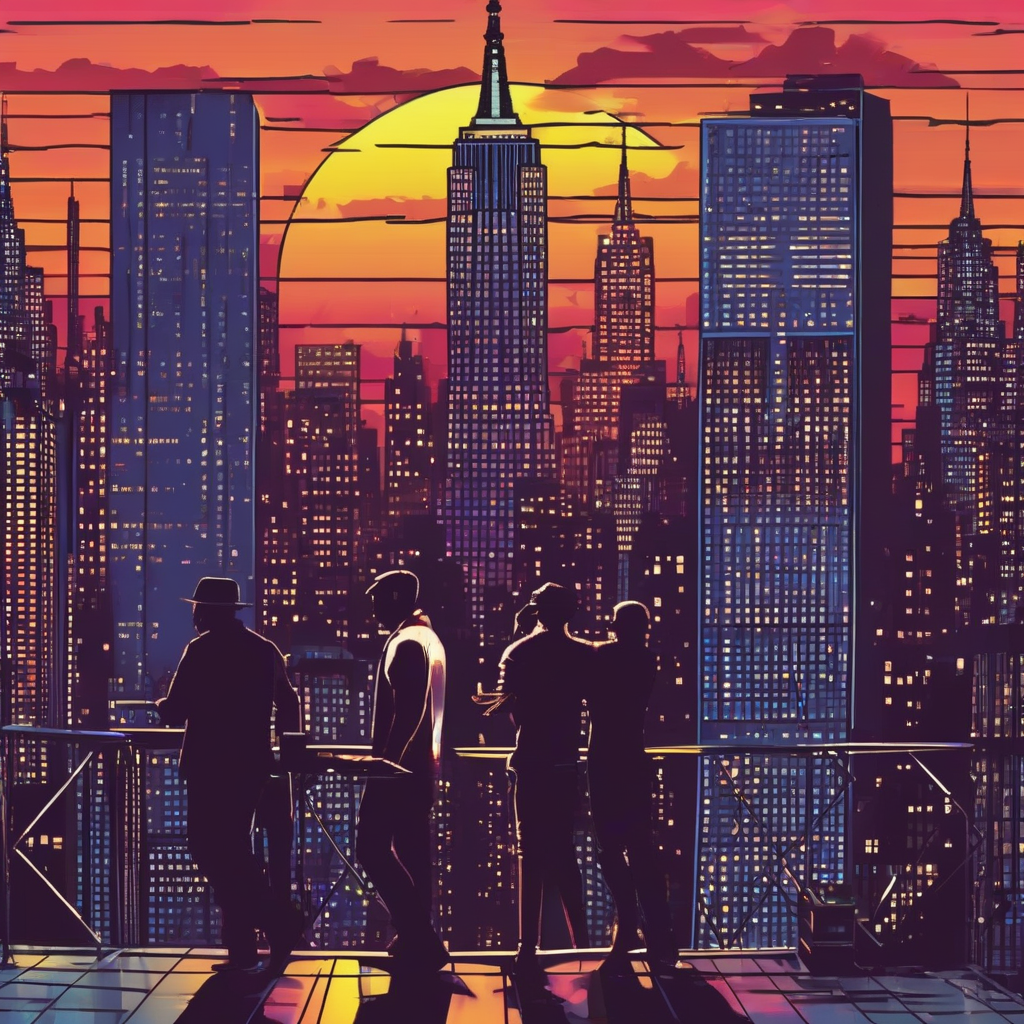 dj disco skyline manhattan sunset by मुफ्त एआई छवि जनरेटर - बिना लॉगिन के✨ | AIGAZOU