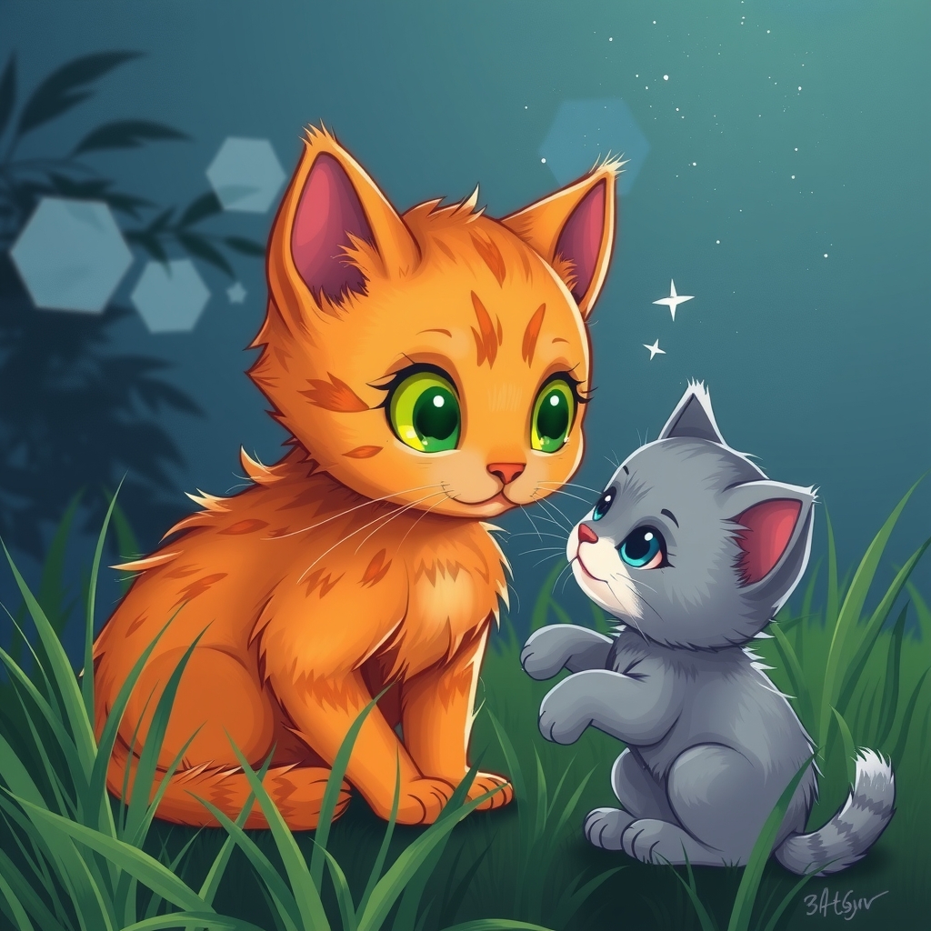 illustration orange kitten talking gray kitten by मुफ्त एआई छवि जनरेटर - बिना लॉगिन के✨ | AIGAZOU