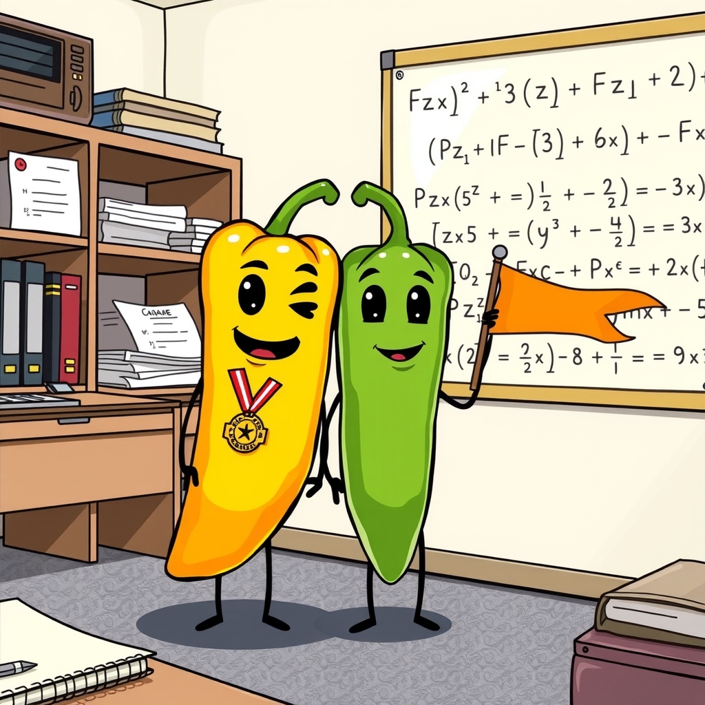 animated drawing of two chili peppers in an office by मुफ्त एआई छवि जनरेटर - बिना लॉगिन के✨ | AIGAZOU