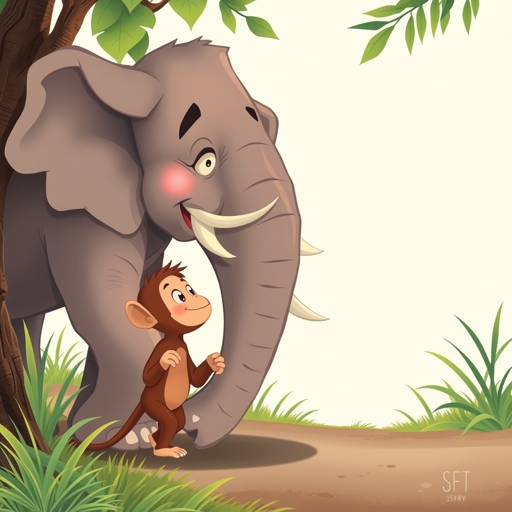 little monkey and smiling elephant uncle by मुफ्त एआई छवि जनरेटर - बिना लॉगिन के✨ | AIGAZOU