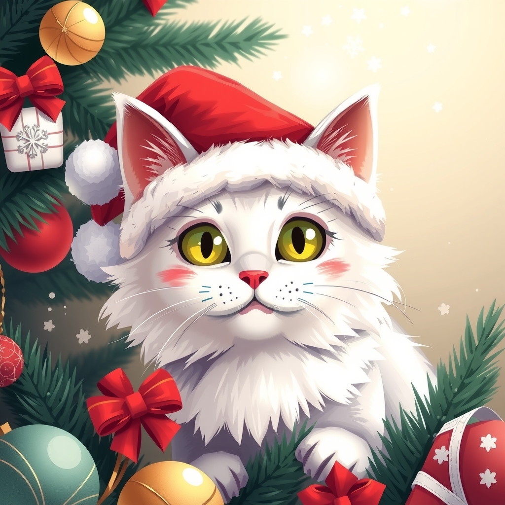 christmas cat white by मुफ्त एआई छवि जनरेटर - बिना लॉगिन के✨ | AIGAZOU