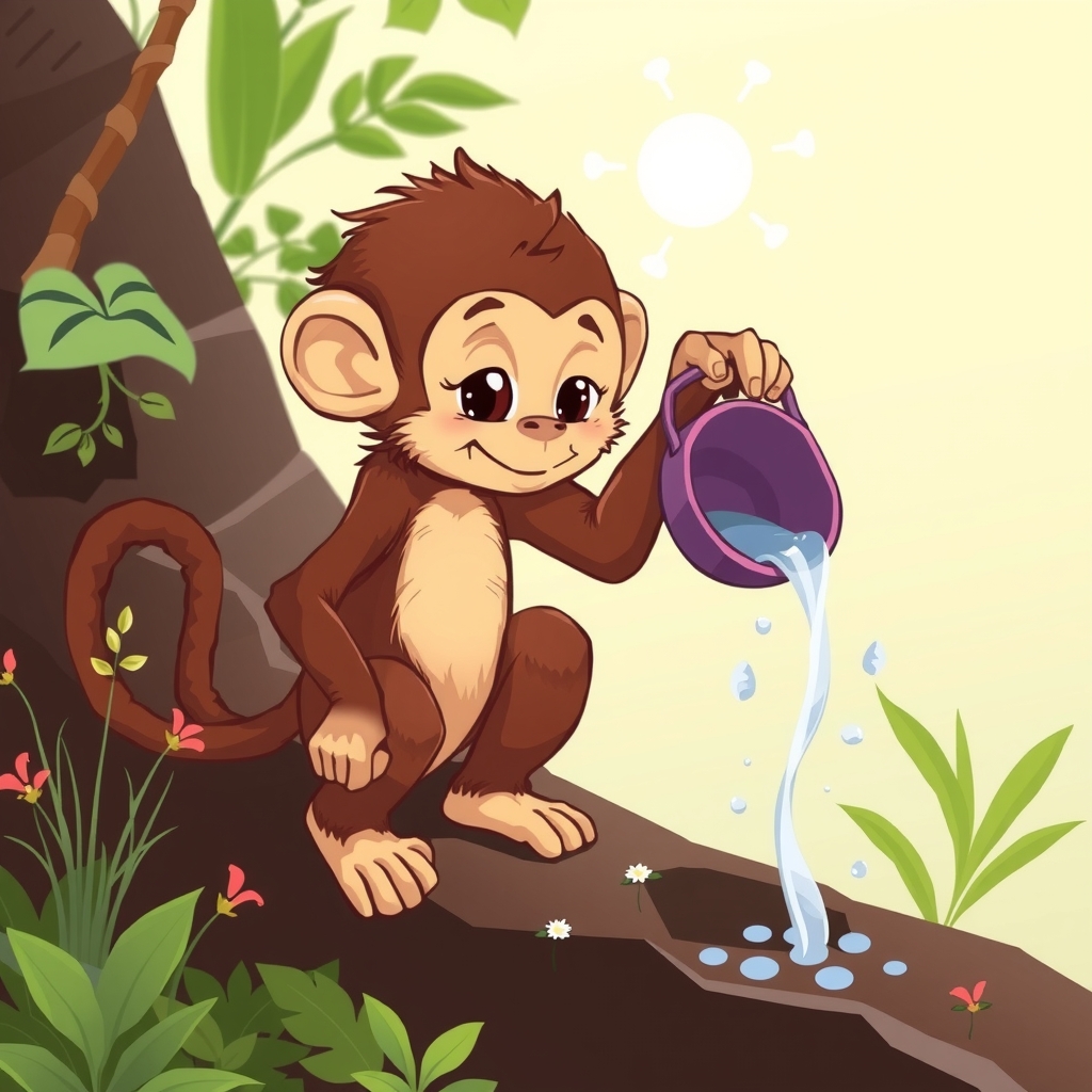 little monkey busy watering and fertilizing by मुफ्त एआई छवि जनरेटर - बिना लॉगिन के✨ | AIGAZOU