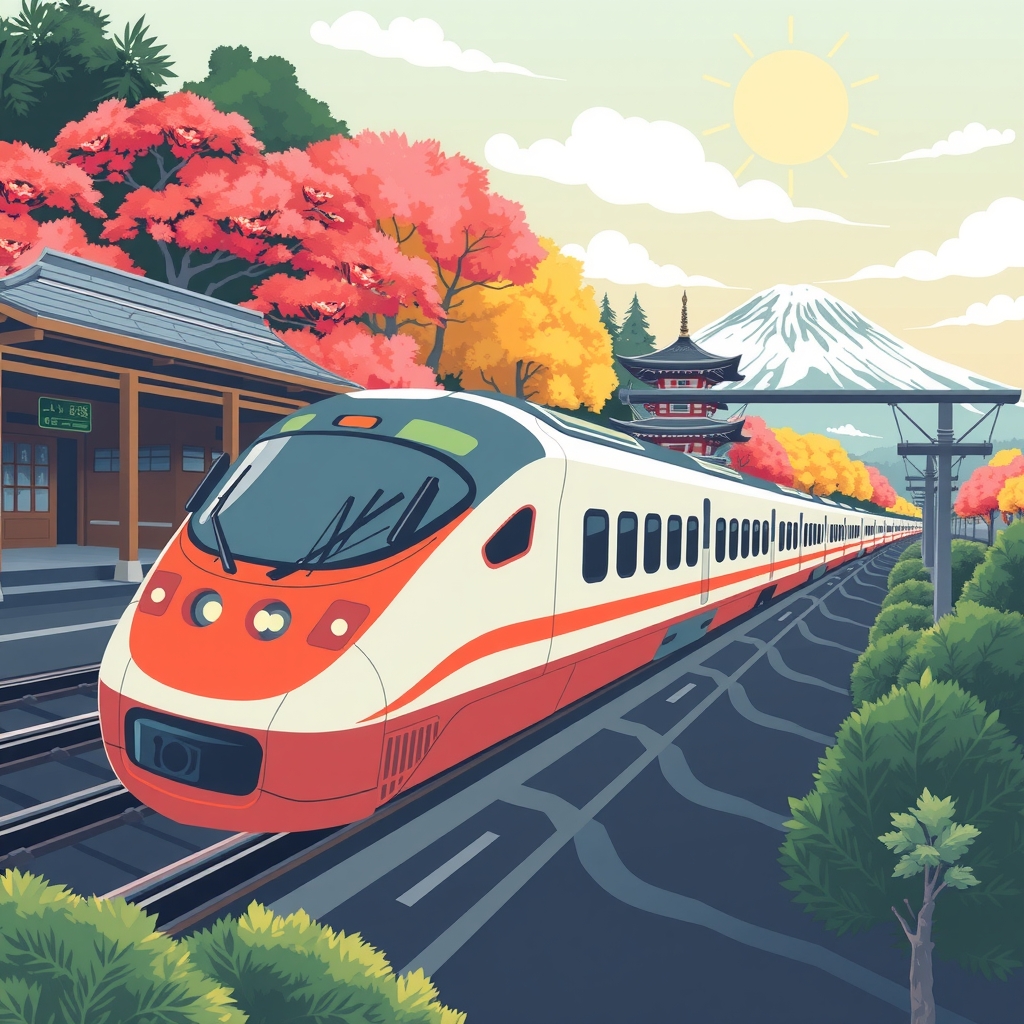 bullet train and japans four seasons by मुफ्त एआई छवि जनरेटर - बिना लॉगिन के✨ | AIGAZOU