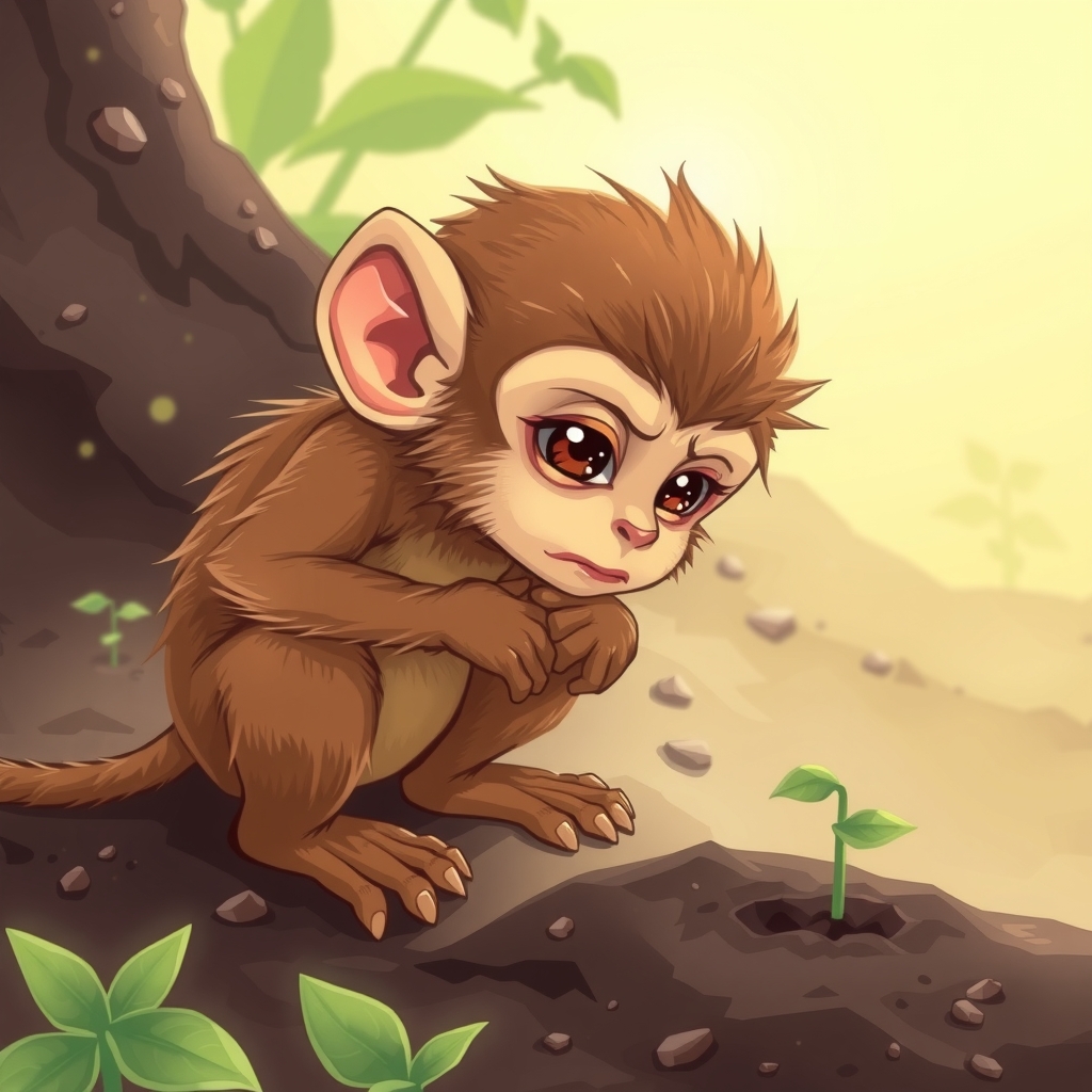 anxious monkey squatting on the ground by Générateur d'images par IA gratuit - Aucune connexion nécessaire✨ | AIGAZOU