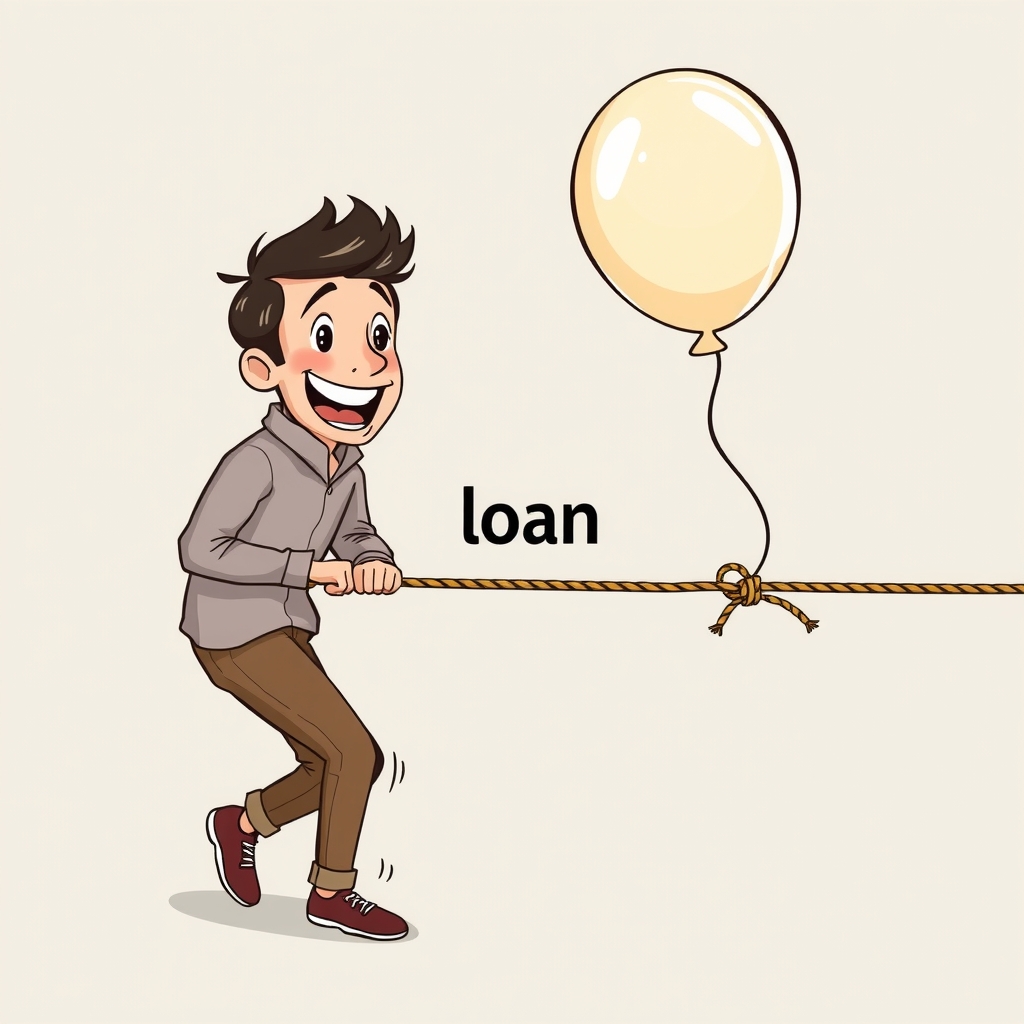 a person smiling alone tug of war with a balloon at the end of the rope and loan in the by Générateur d'images par IA gratuit - Aucune connexion nécessaire✨ | AIGAZOU