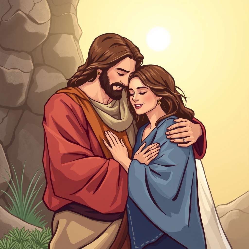 jesus embraces a married couple by मुफ्त एआई छवि जनरेटर - बिना लॉगिन के✨ | AIGAZOU