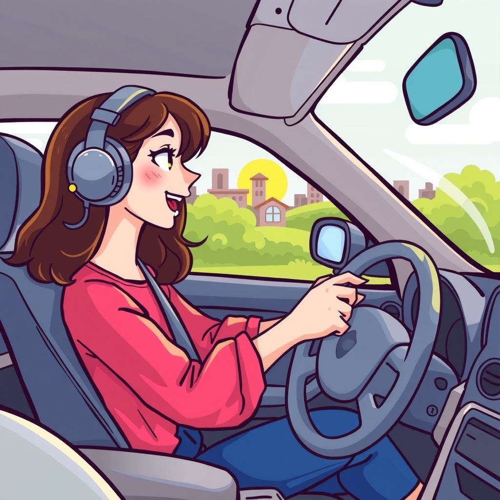 fun colorful illustration girl driving by Free AI Image Generator & Maker - No login required✨ | AIGAZOU