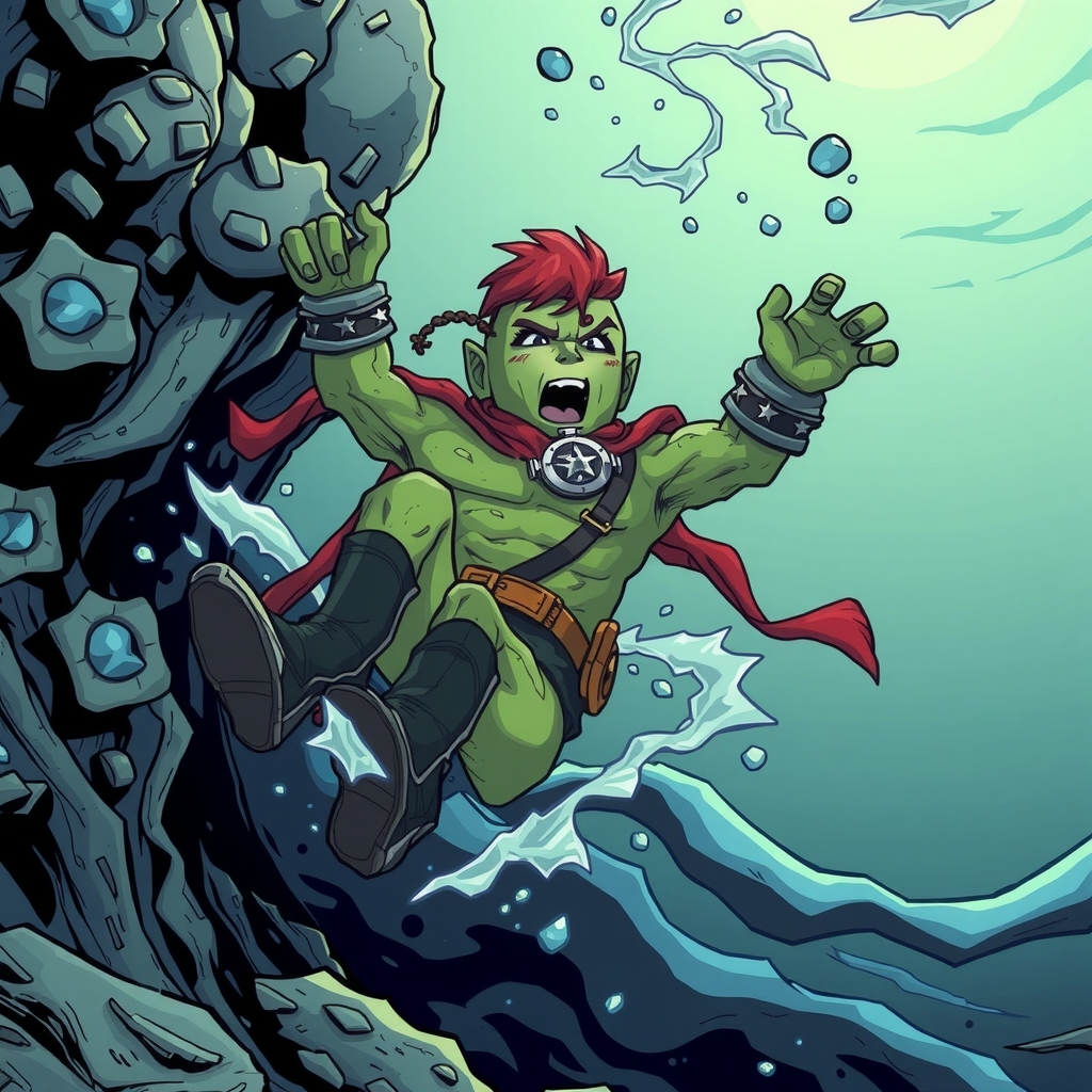 green mutant captain falls into the ocean by मुफ्त एआई छवि जनरेटर - बिना लॉगिन के✨ | AIGAZOU