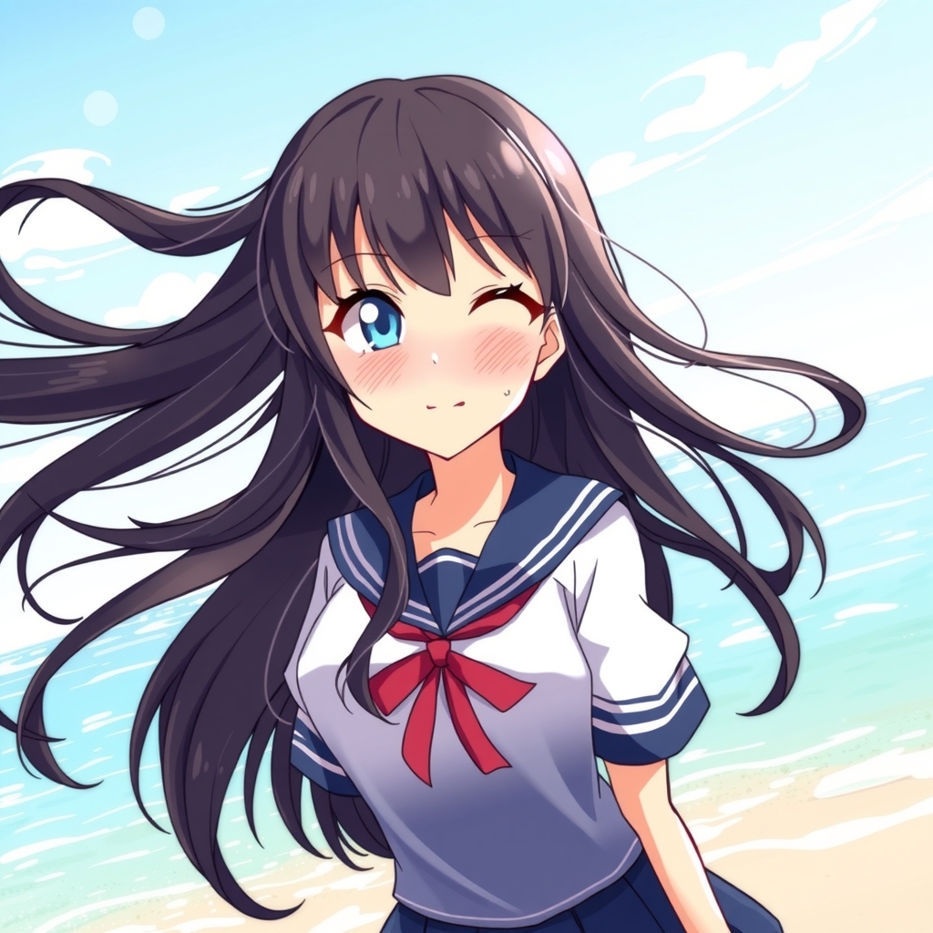 a girl with long black hair and a sailor uniform by मुफ्त एआई छवि जनरेटर - बिना लॉगिन के✨ | AIGAZOU