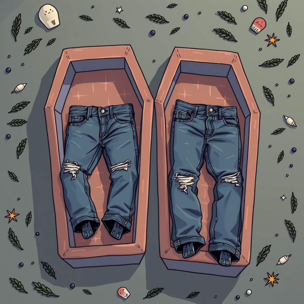 two single jeans pants in two coffins by मुफ्त एआई छवि जनरेटर - बिना लॉगिन के✨ | AIGAZOU