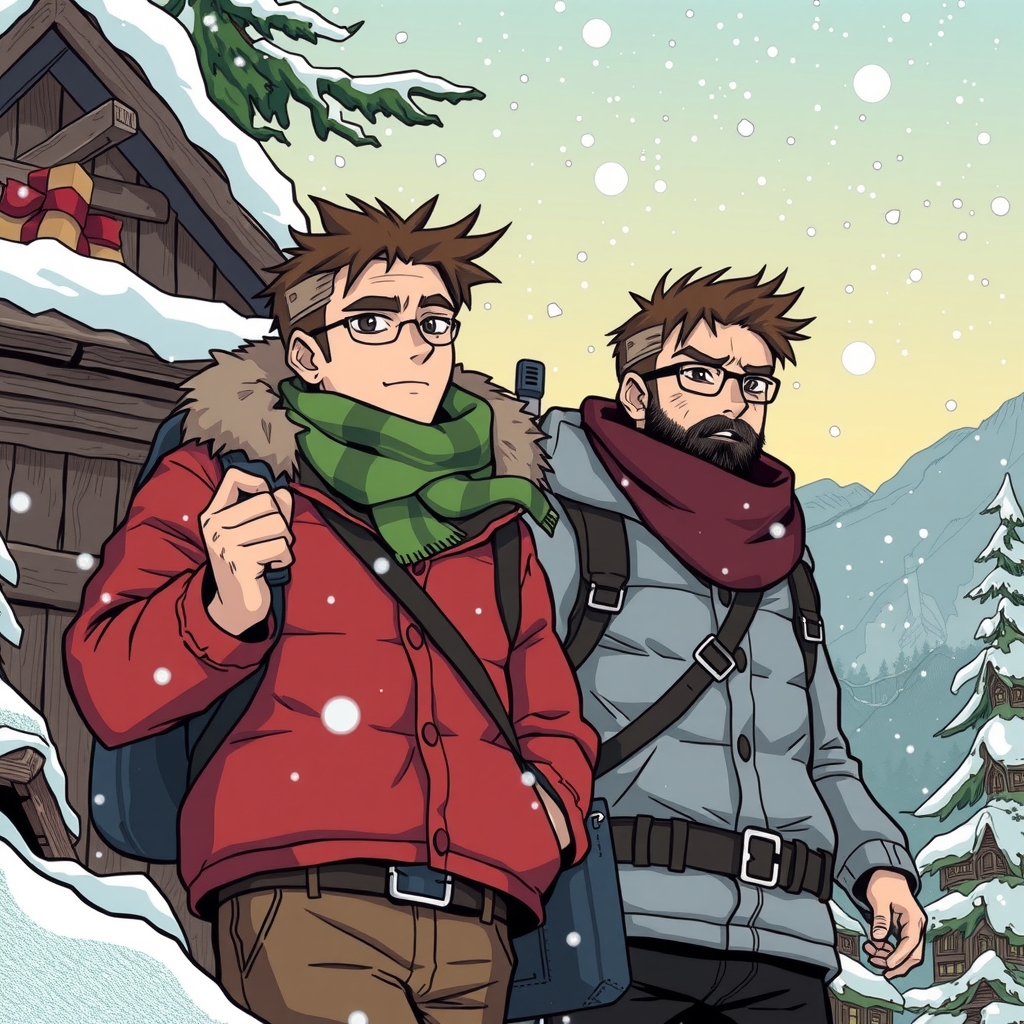 two men go on an adventure in december in manga style by मुफ्त एआई छवि जनरेटर - बिना लॉगिन के✨ | AIGAZOU