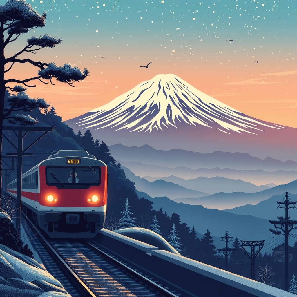 luminosity style of shinkansen mount fuji by Générateur d'images par IA gratuit - Aucune connexion nécessaire✨ | AIGAZOU