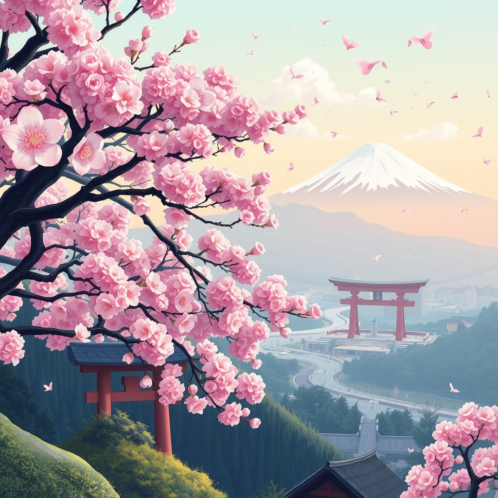 a japanese scene with cherry blossoms by मुफ्त एआई छवि जनरेटर - बिना लॉगिन के✨ | AIGAZOU