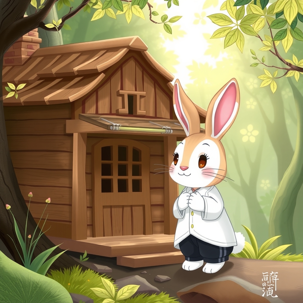 a little rabbit named beibei lives in a small cabin at the edge of the forest by मुफ्त एआई छवि जनरेटर - बिना लॉगिन के✨ | AIGAZOU