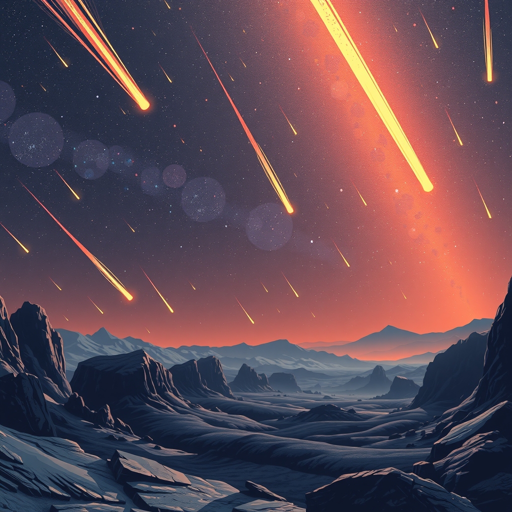 a large number of meteors fall on a wasteland at the end by मुफ्त एआई छवि जनरेटर - बिना लॉगिन के✨ | AIGAZOU