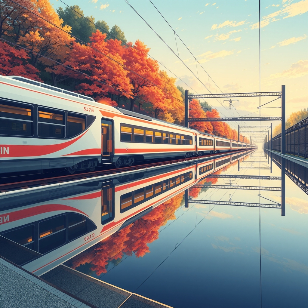 reflective atmosphere bullet train japanese seasons by मुफ्त एआई छवि जनरेटर - बिना लॉगिन के✨ | AIGAZOU